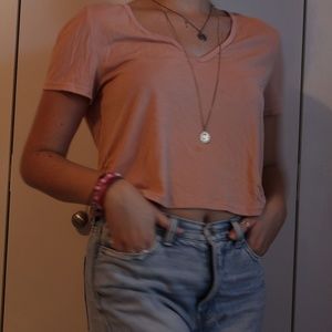 Salmon V-neck T-shirt Crop Top